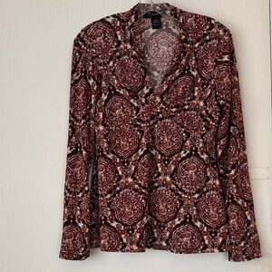 INC International Concepts Red and Black Patterned Blouse